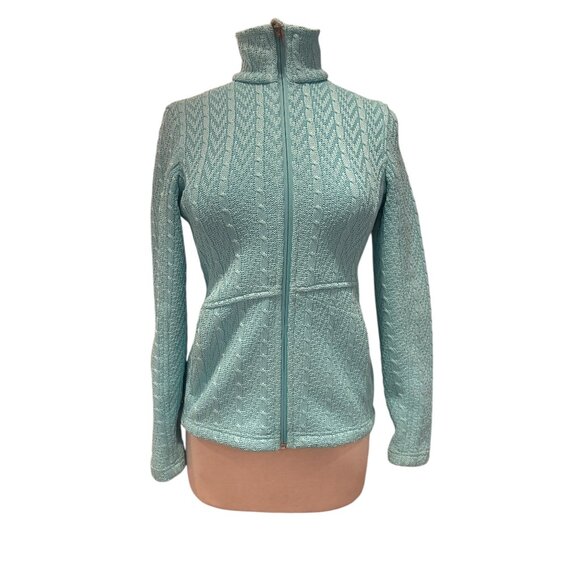 Spyder Women’s Full Zip Sweater Fleece Jacket Size Small Light Aqua Blue Cable K - Picture 2 of 12
